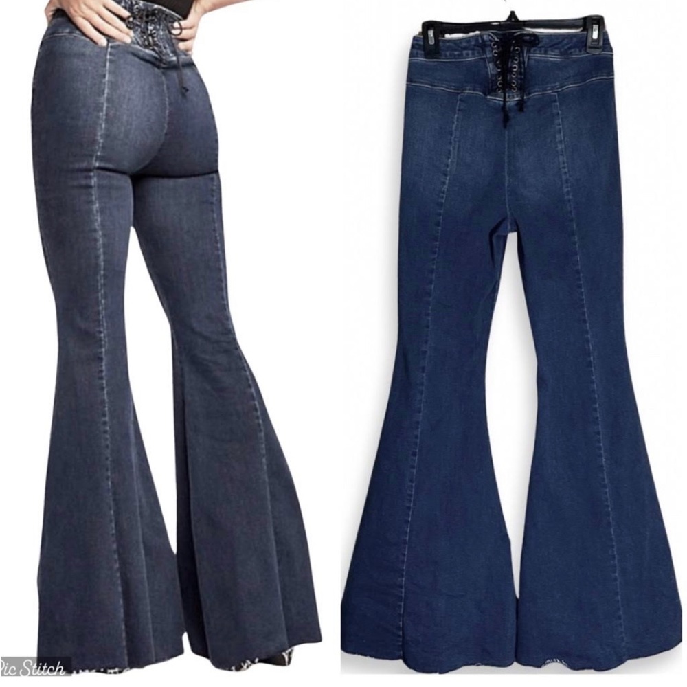 Free People We the Free CRVY lace up flare jeans. Size 28 worn 1x EUC